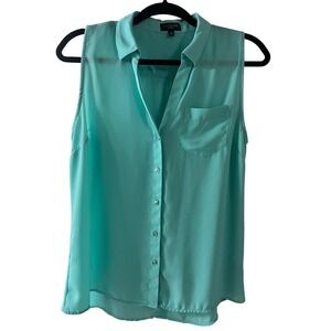 The Limited Sleeveless Collared Button Up Blouse Aqua Blue Size 10‎